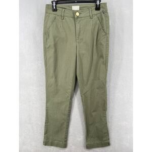 Caslon Pants Womens Sz 4 Khaki Green Tapered‎ Legs Pockets Cotton Stretch